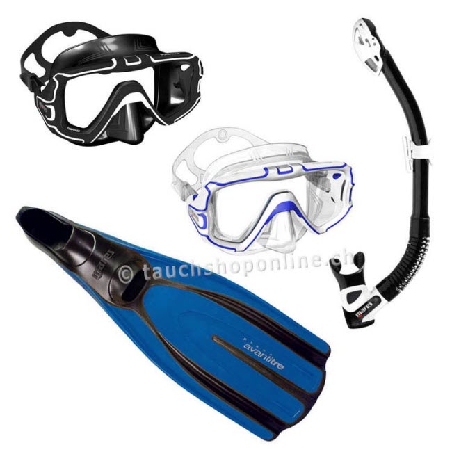 Frameless Wide View Mask and Dry-Top Snorkel Set for Snorkeling Scuba Diving and Freediving Cobalt Maro Snorkel Combo
