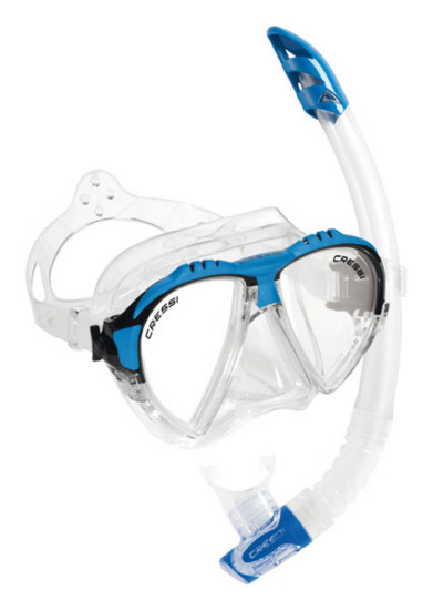Cressi Italian Design Colorama Tempered Glass Dive Mask Fin Travel Snorkel Set 