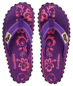 Gumbies Purple Hibiskus Australia Strandschuhe Damen flip-flop zehentrenner zehensandalen zehenslipper